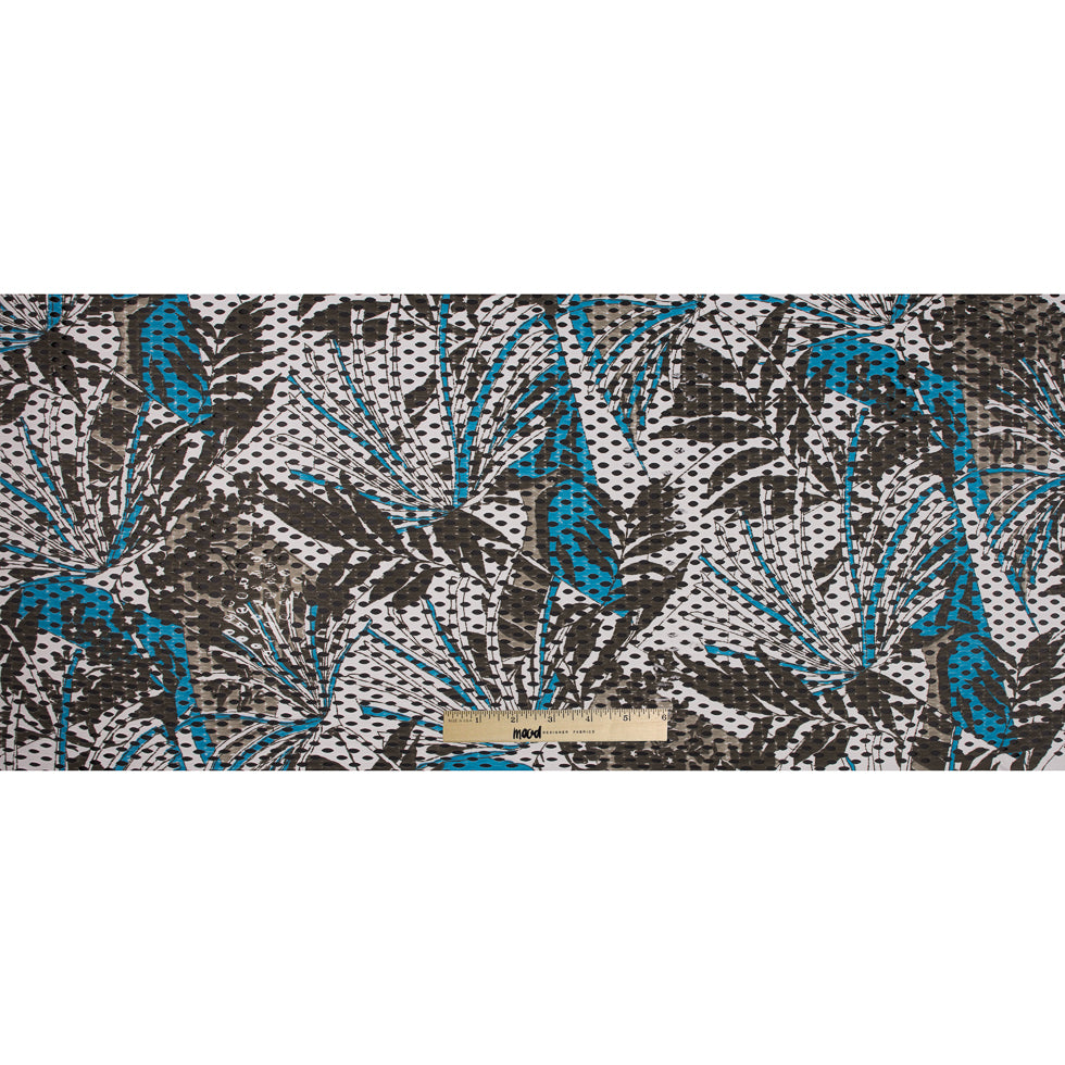 Italian Hawaiian Ocean/White/Dusty Olive Abstract Floral Printed Knit Lace w/ Eyelets - Full