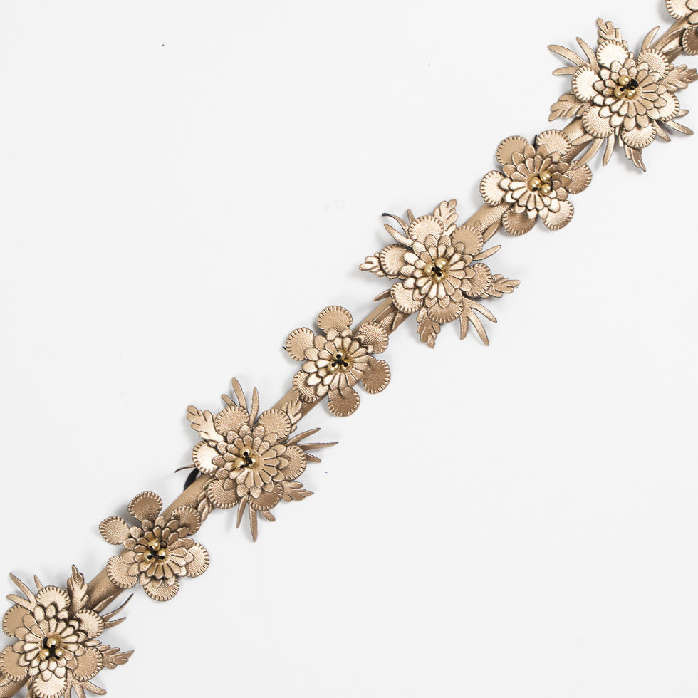 Gold Faux Leather Flower Trim - 1.5"