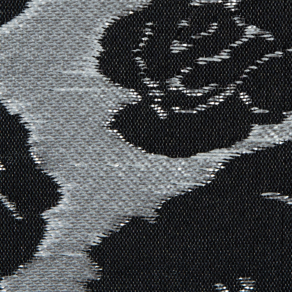Metallic Silver/Pink Floral Polyester Brocade - Detail