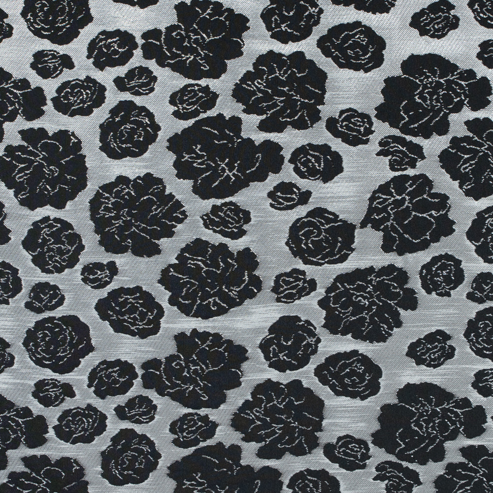 Metallic Silver/Pink Floral Polyester Brocade