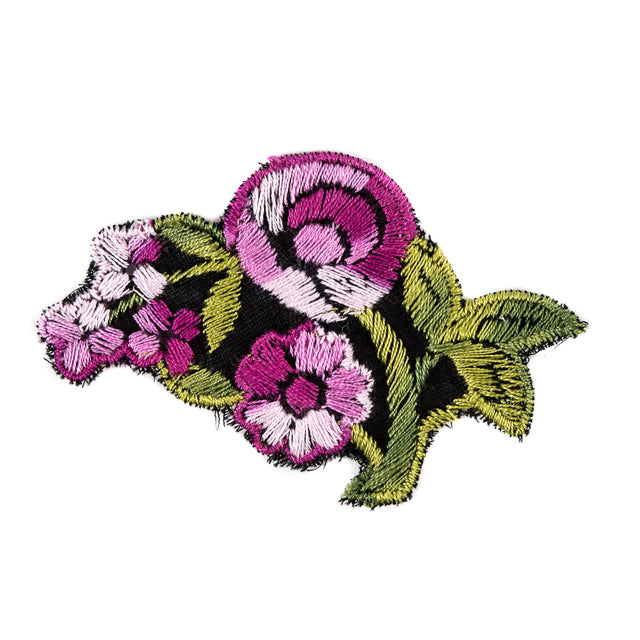 Pink and Green Flower Embroidered Applique - 2