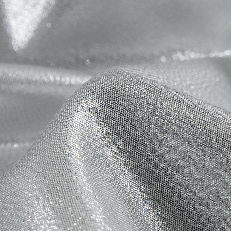 Metallic Polyester Lame - Silver and White Full