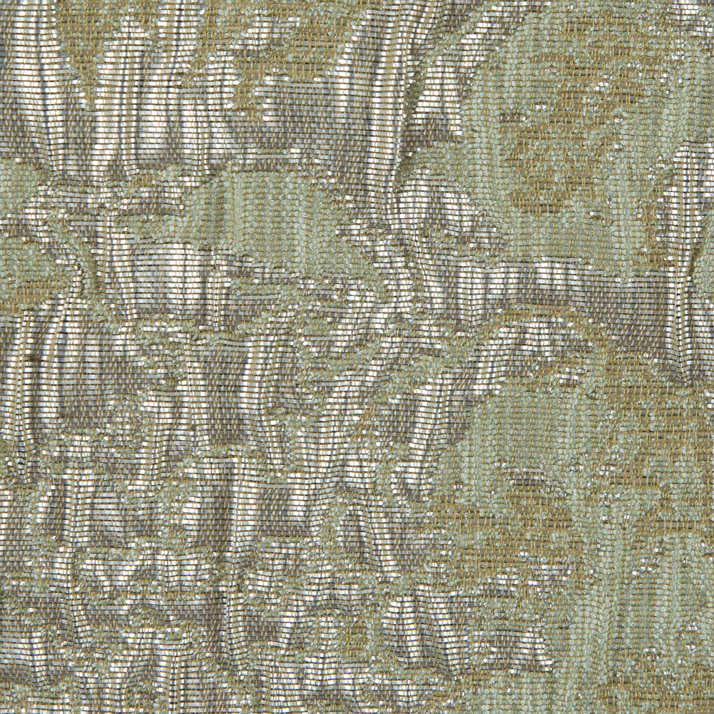 Khaki, Pista Green and Silver Abstract Floral Metallic Brocade/Jacquard - Full