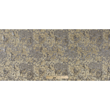 Khaki, Cream and Steel Gray Abstract Floral Metallic Brocade/Jacquard Folded