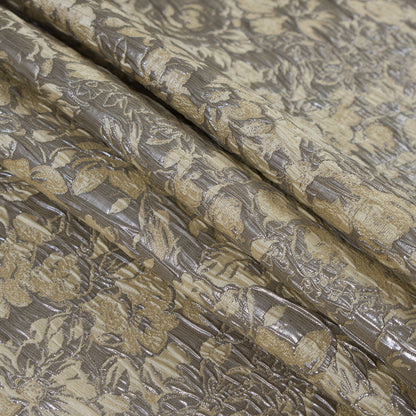 Khaki, Cream and Steel Gray Abstract Floral Metallic Brocade/Jacquard Detail