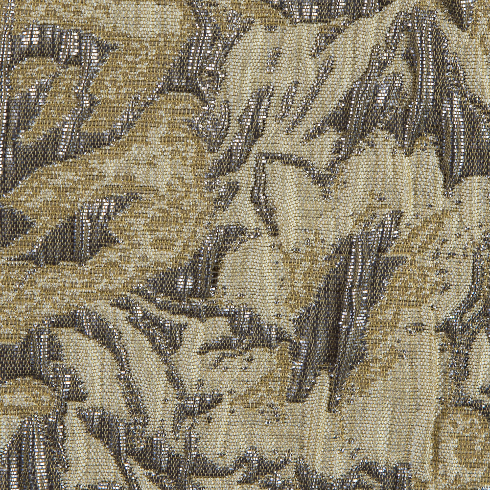 Khaki, Cream and Steel Gray Abstract Floral Metallic Brocade/Jacquard Full