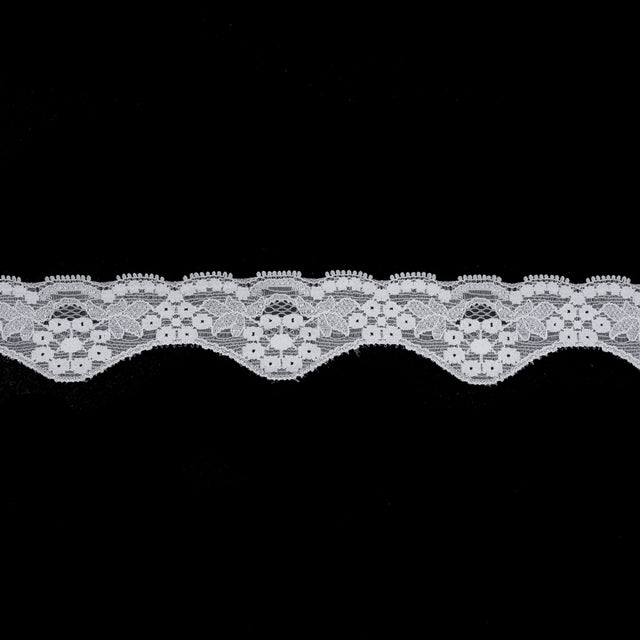 White Floral Stretch Lace Trim - 1.5"