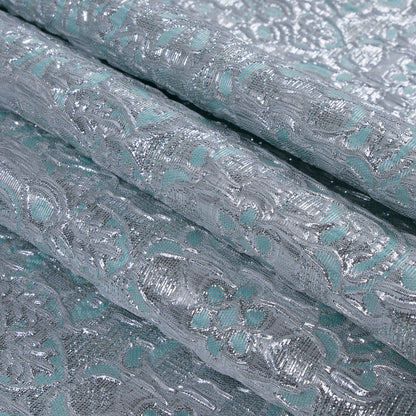 Turquoise/Silver Metallic Floral Brocade - Folded