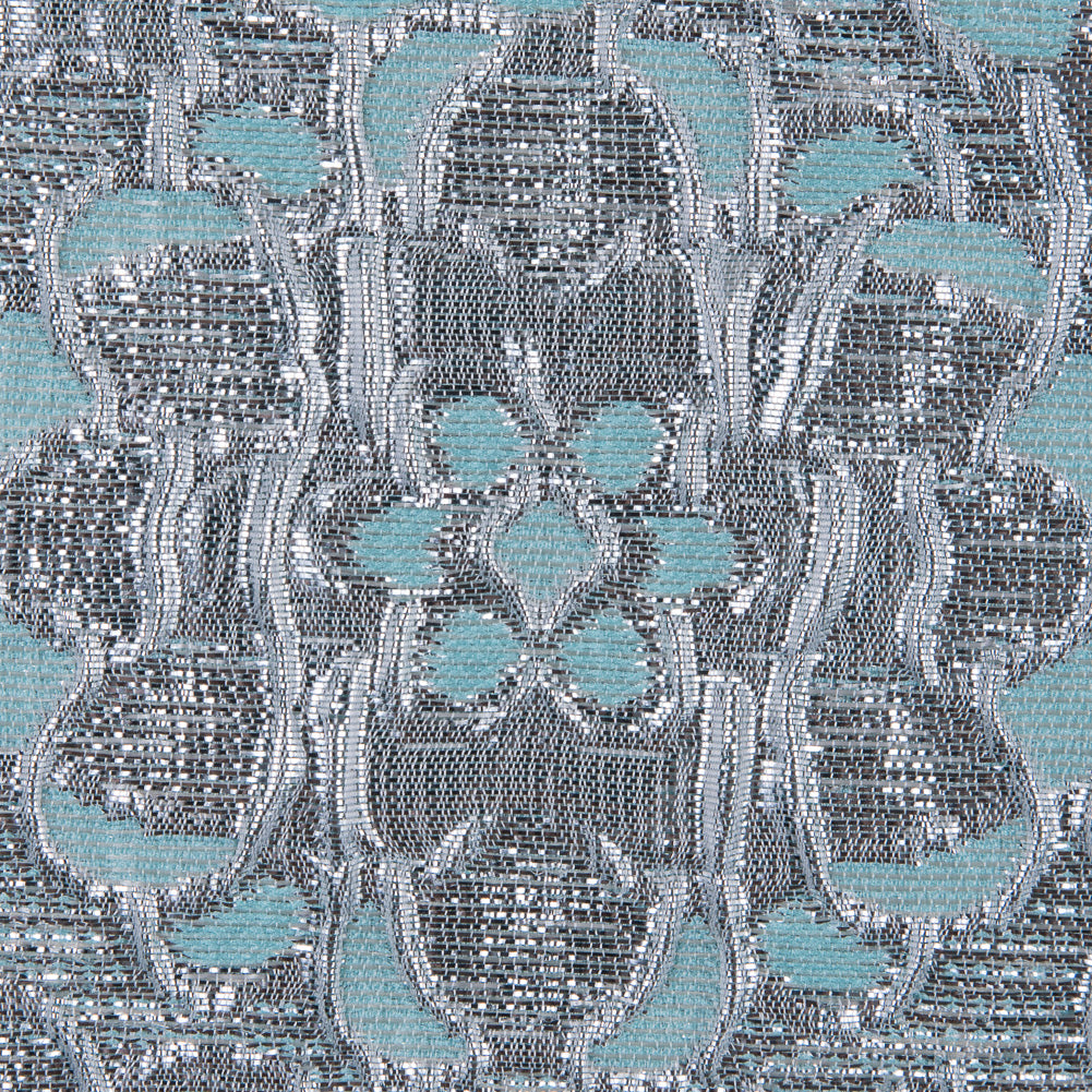 Turquoise/Silver Metallic Floral Brocade - Detail