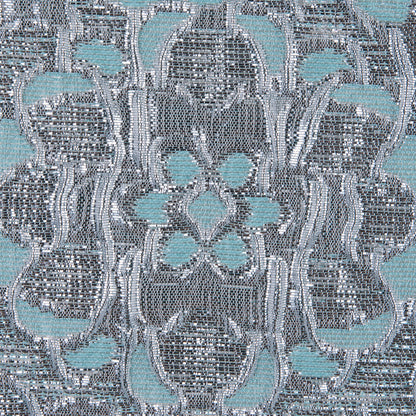 Turquoise/Silver Metallic Floral Brocade - Detail