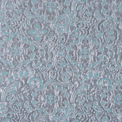 Turquoise/Silver Metallic Floral Brocade
