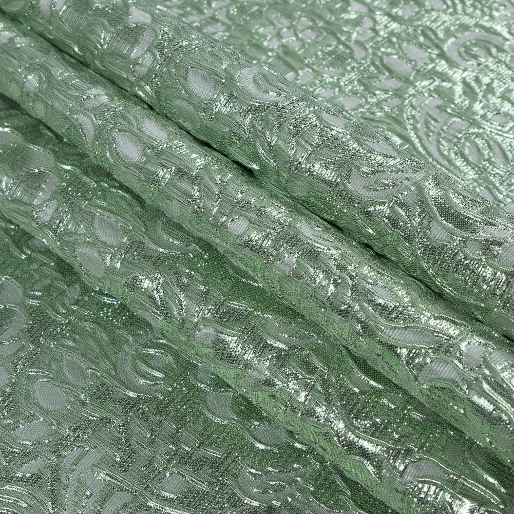 Mint Metallic Floral Brocade Folded