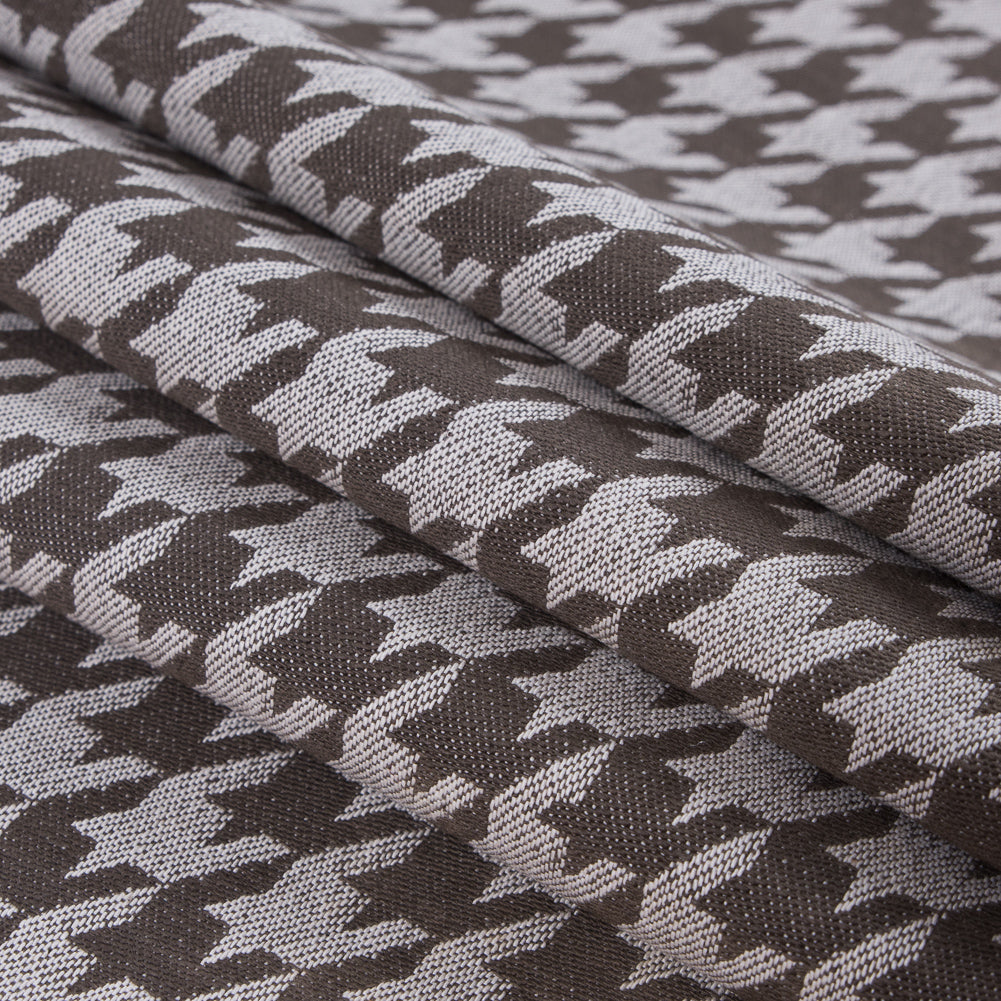 Brown/Ivory Houndstooth Cotton Twill - Folded