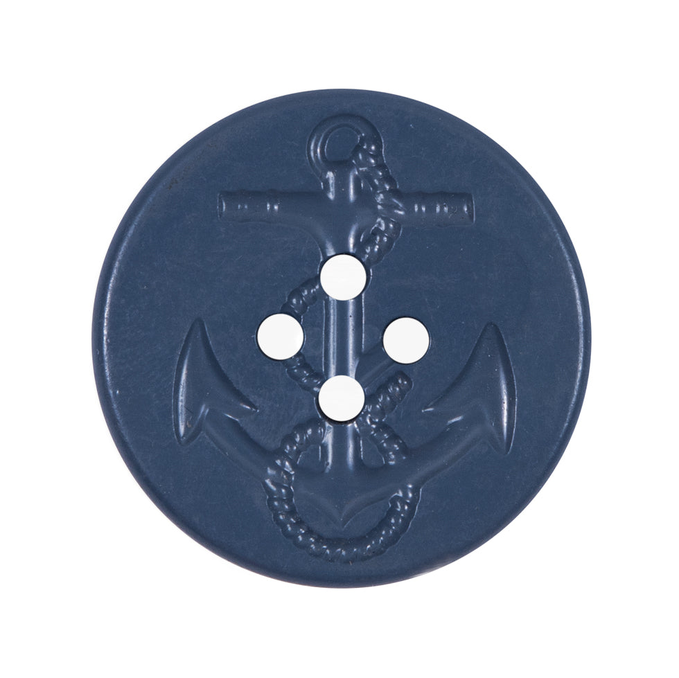 Blue Embossed Anchor Button - 44L/27mm