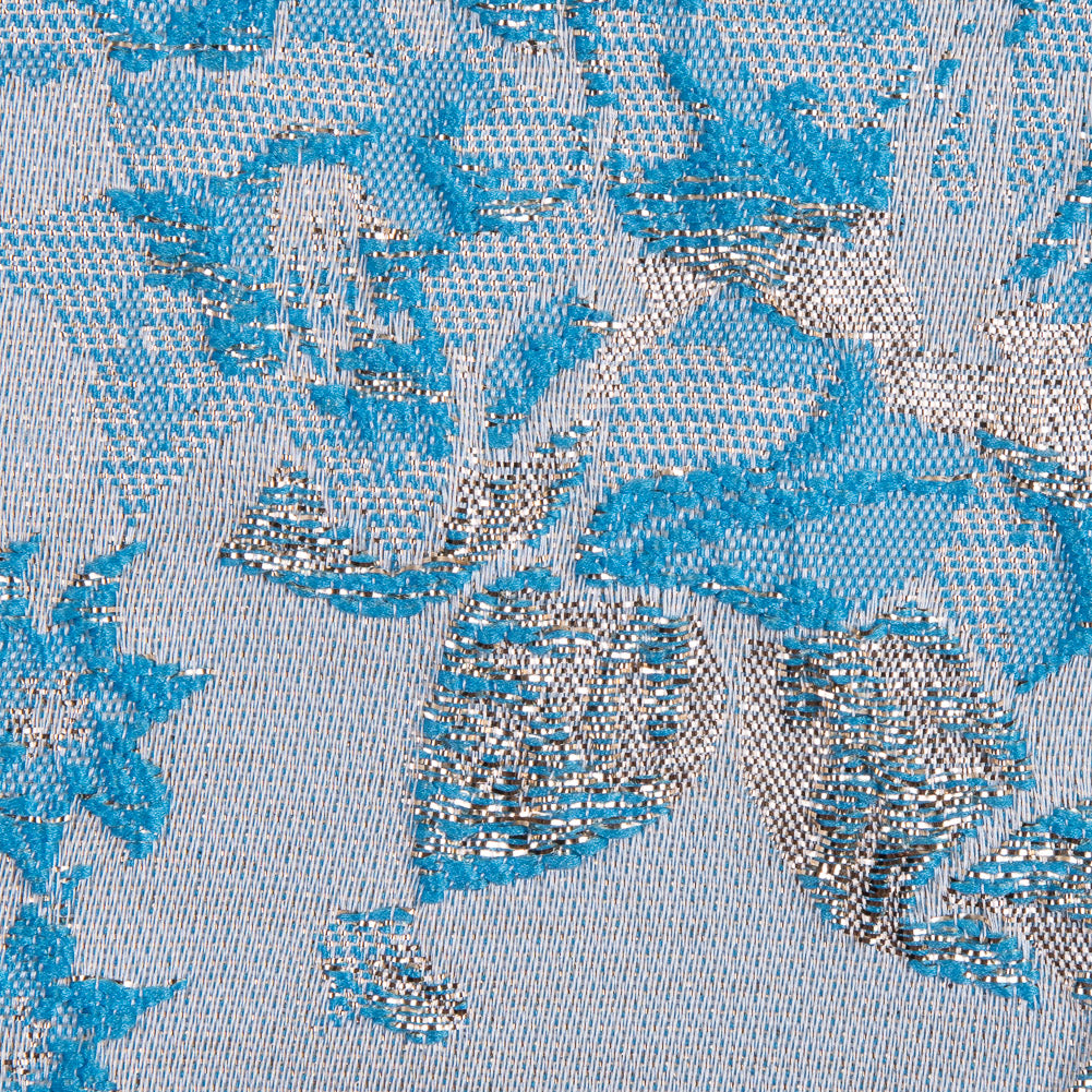 Metallic Pale Gold/Blue Floral Brocade - Detail