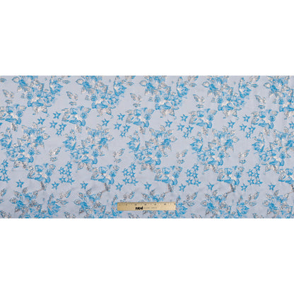 Metallic Pale Gold/Blue Floral Brocade - Full