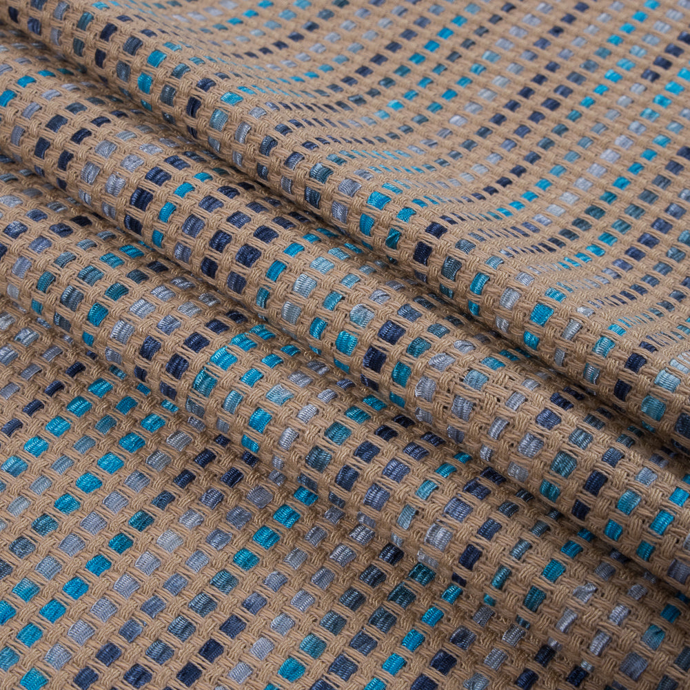 Beige and Blue Blended Cotton Woven Folded