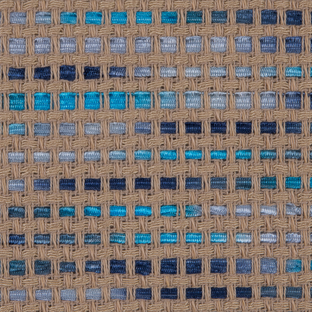 Beige and Blue Blended Cotton Woven Detail
