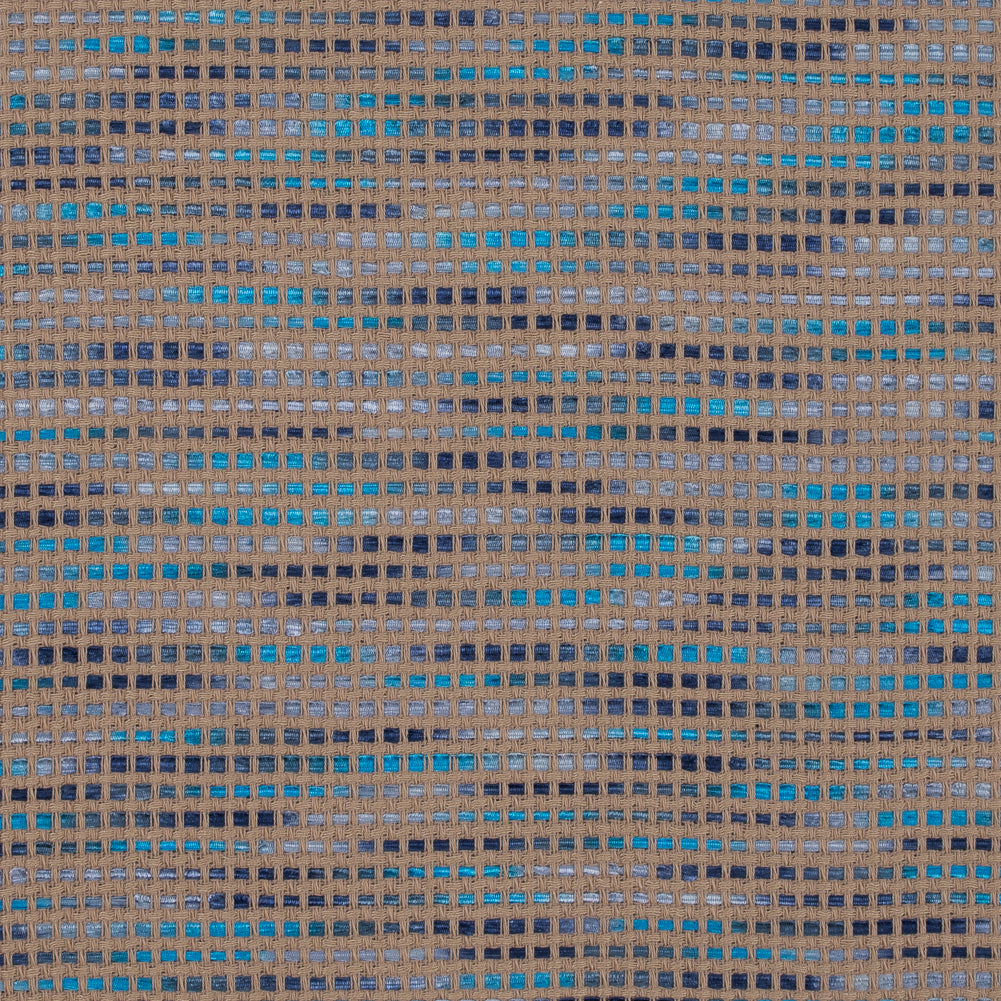 Beige and Blue Blended Cotton Woven