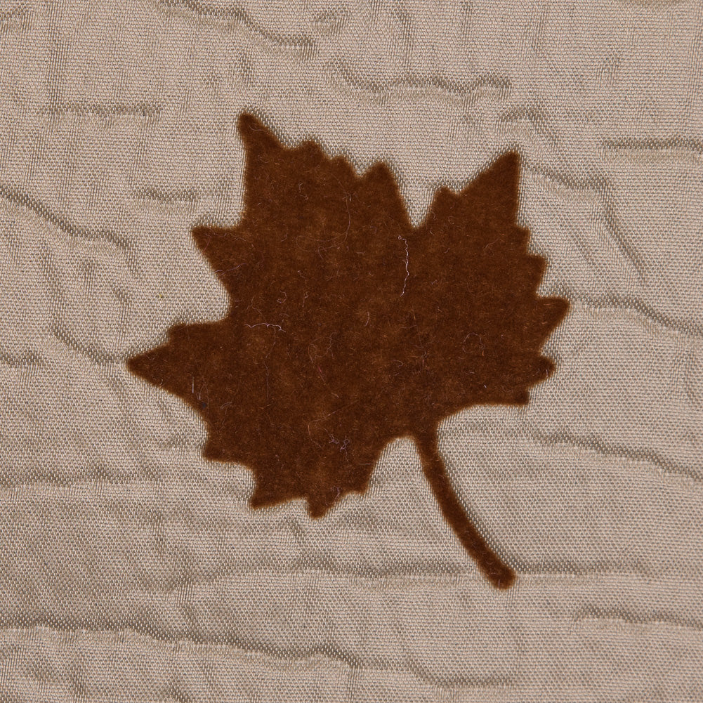 Beige and Gray Fused Double-Cloth Flocked with Brown Leaves Detail