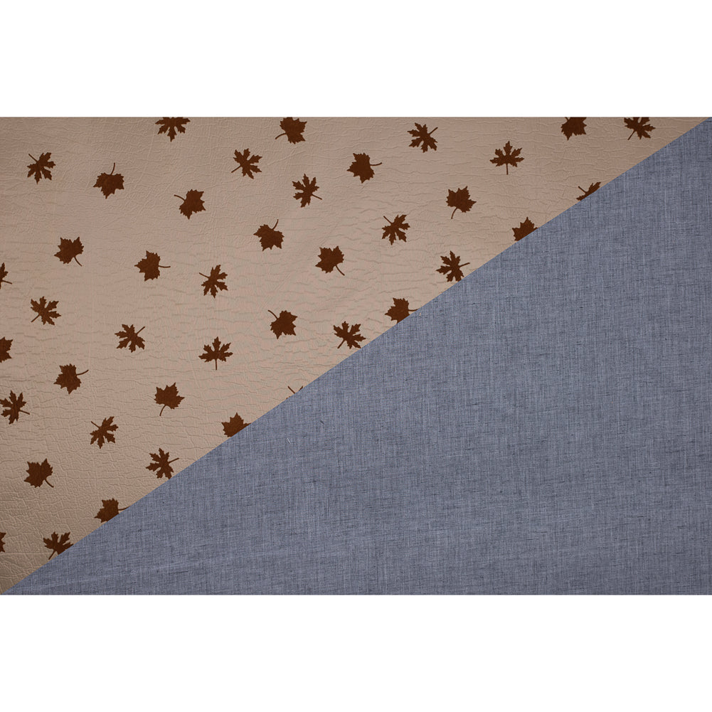 Beige and Gray Fused Double-Cloth Flocked with Brown Leaves Full