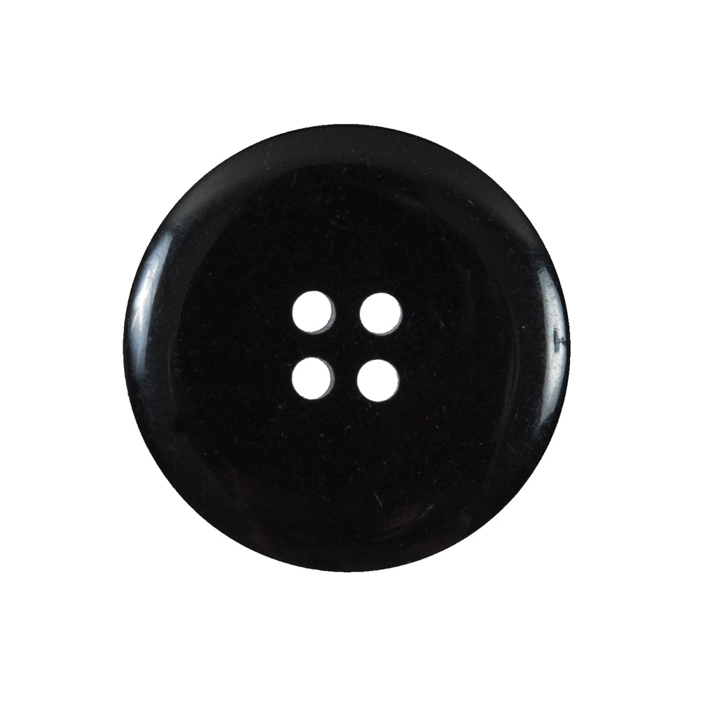 Black 4-Hole Plastic Button with Flat Core and Rounded Rim - 40L/25.5mm Detail