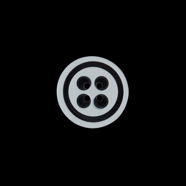White and Black Plastic 4-Hole Button - 24L/15mm