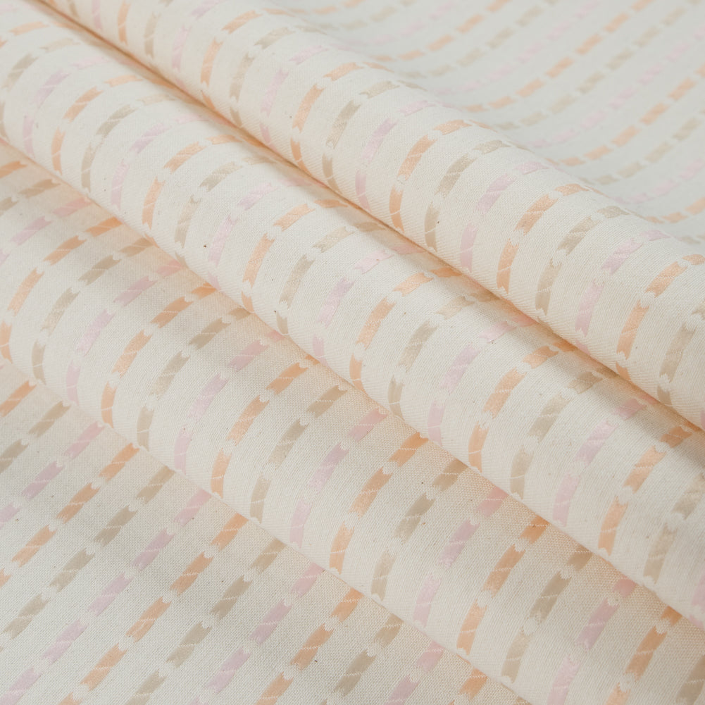 Embroidered Stripes on an Ivory Cotton Woven - Folded