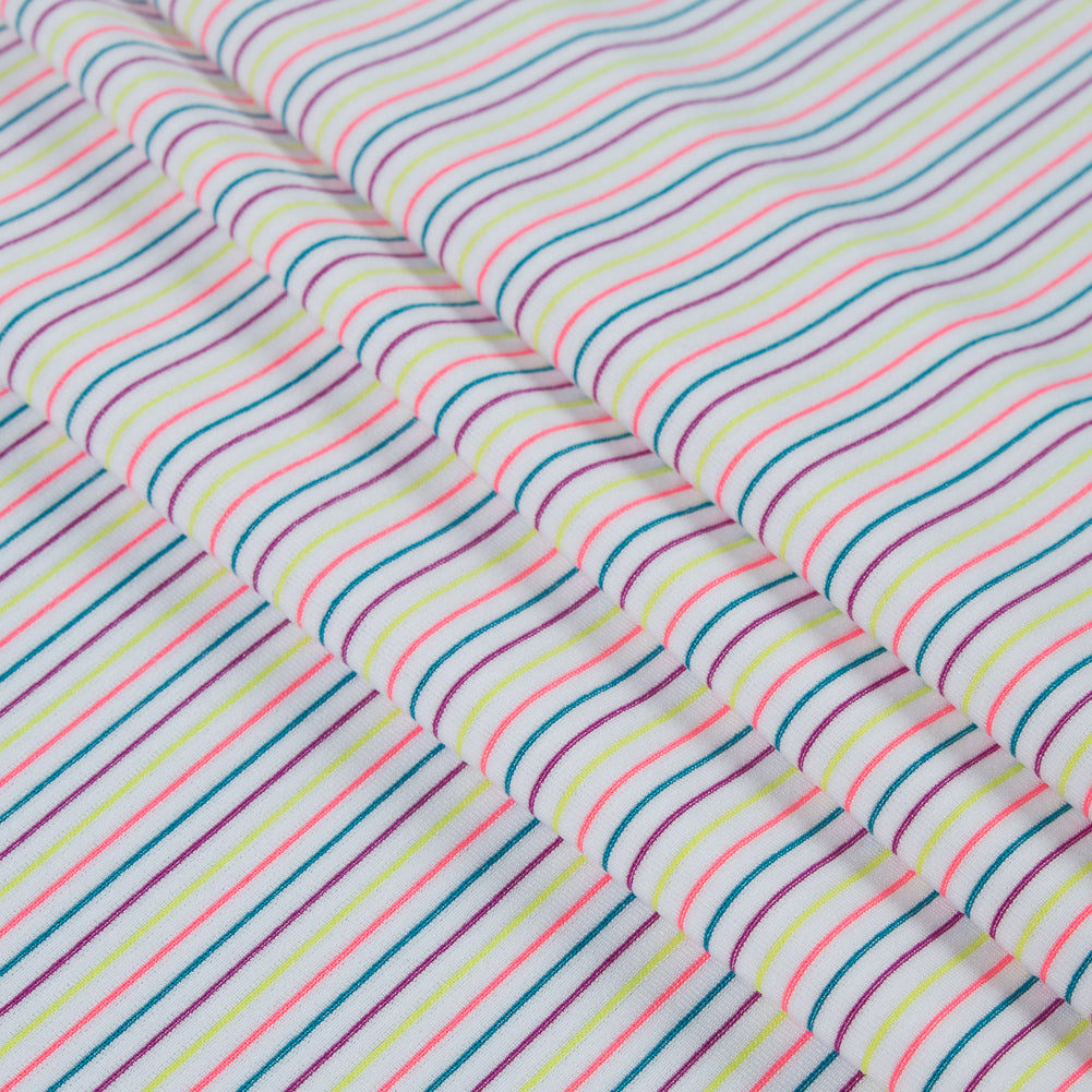 White and Multicolor Striped Wicking Jersey Detail