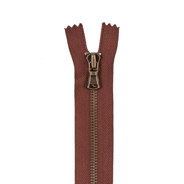 Copper Metal Zipper with Antique Gold Pull and Teeth - 5"