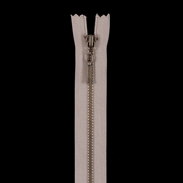 Beige Metal Zipper with Antique Gold Pull and Teeth - 6"