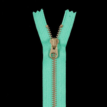 Bright Green Metal Zipper with a Gold Pull and Teeth - 4.5