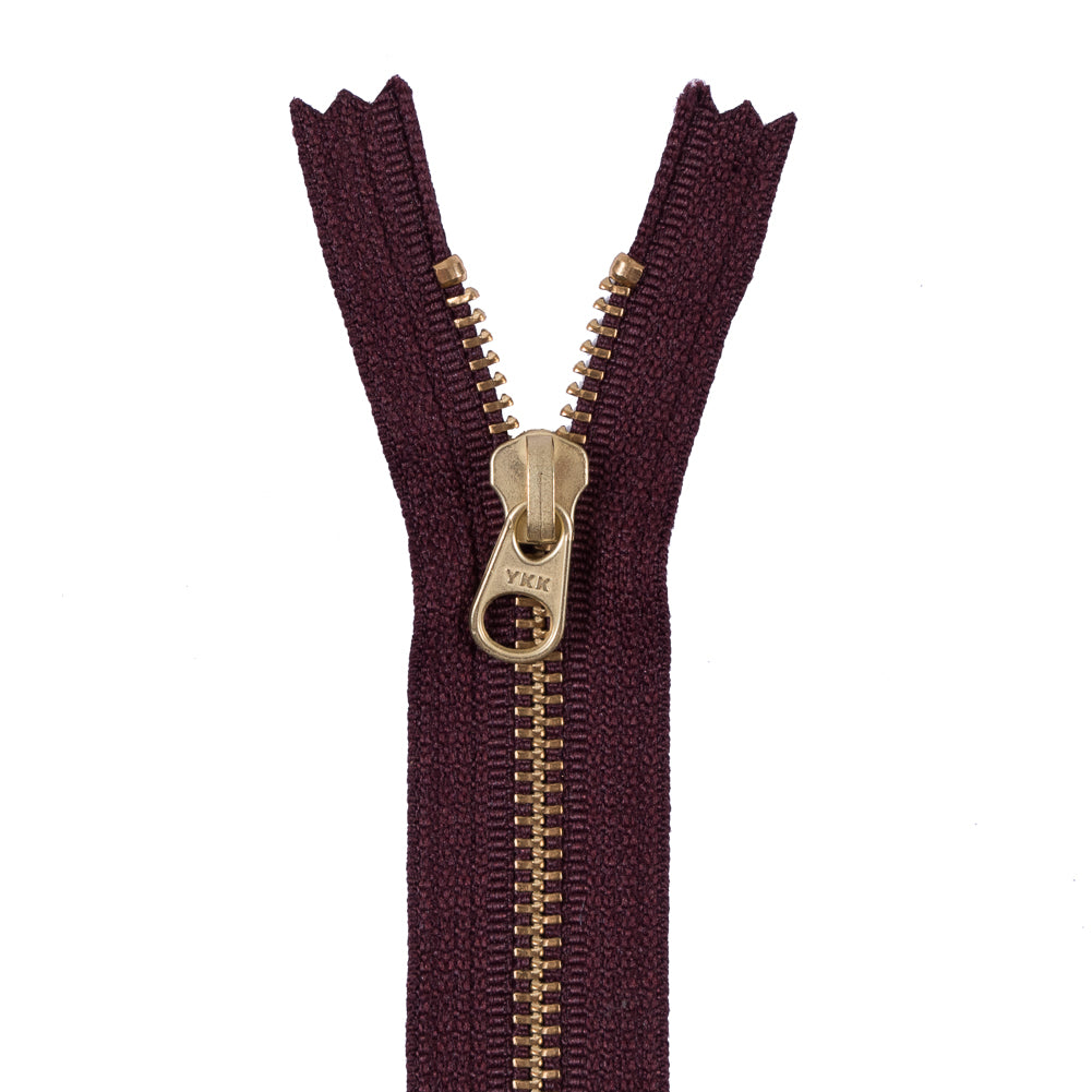 Metal Zipper with Gold Pull and Teeth 4.5" - Reddish Brown