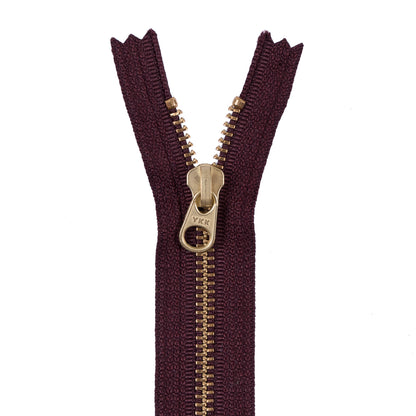 Metal Zipper with Gold Pull and Teeth 4.5" - Reddish Brown