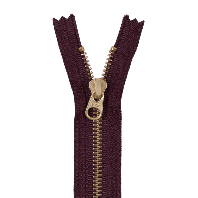 Metal Zipper with Gold Pull and Teeth 4.5" - Reddish Brown