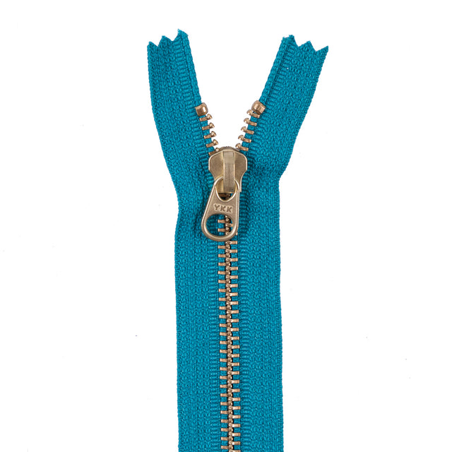 Turquoise Metal Zipper with a Gold Pull and Teeth - 4.5