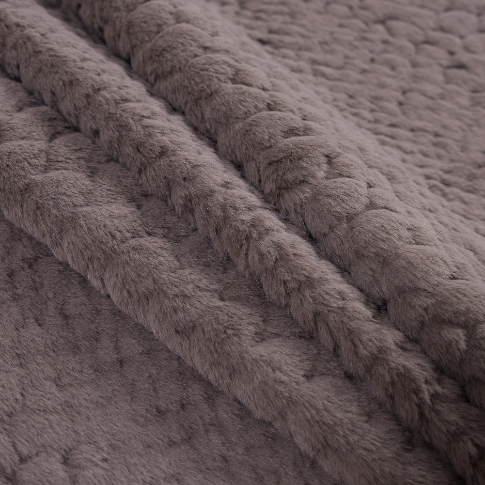 Taupe Silky Embossed Stretch Faux Fur - Detail