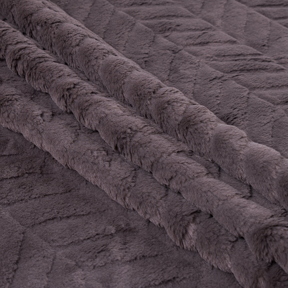 Charcoal Herringbone Grooved Faux Fur - Folded
