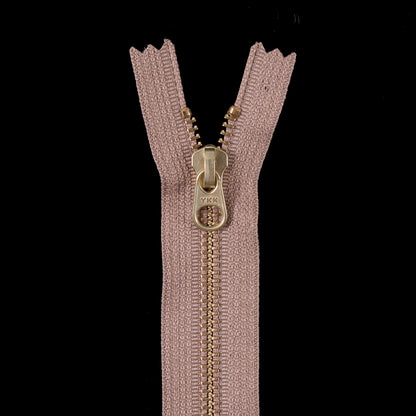 Metal Zipper with Gold Pull and Teeth 4.5" - Light Brown