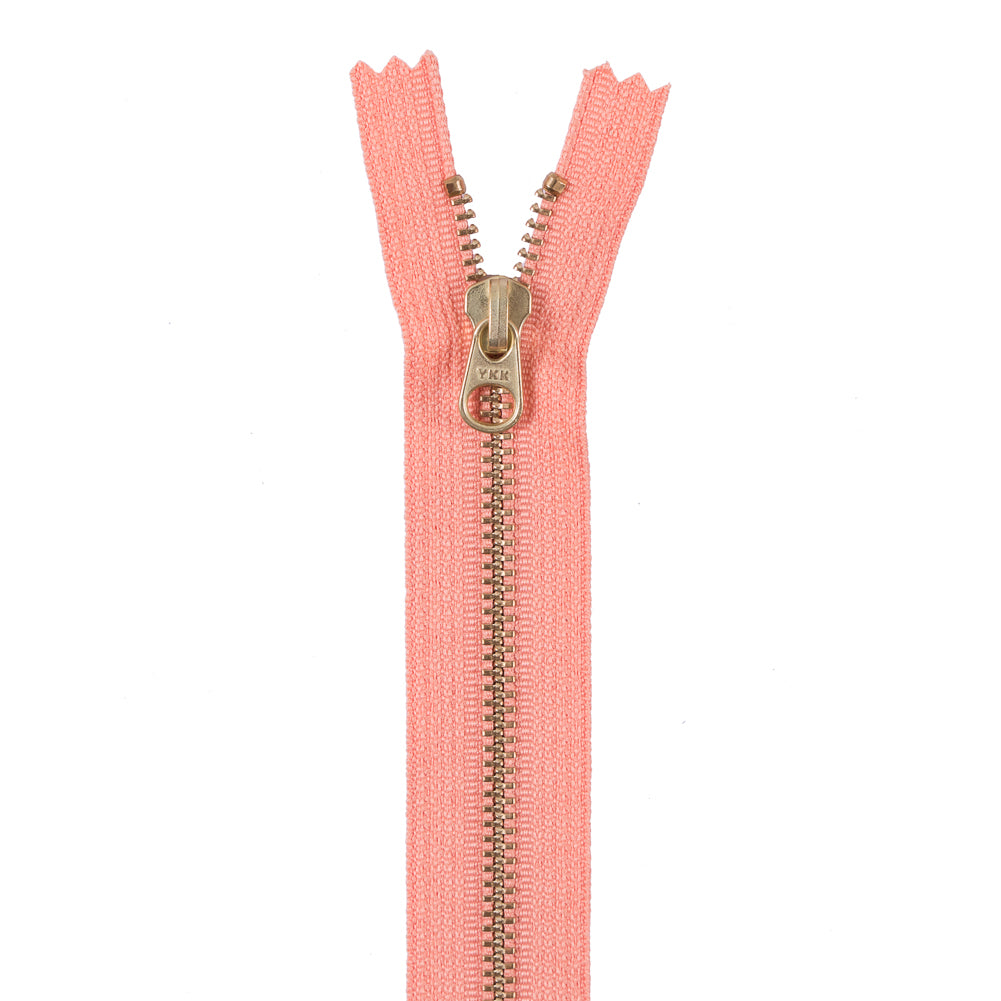 Metal Zipper with Gold Pull and Teeth 8" - Light Orange