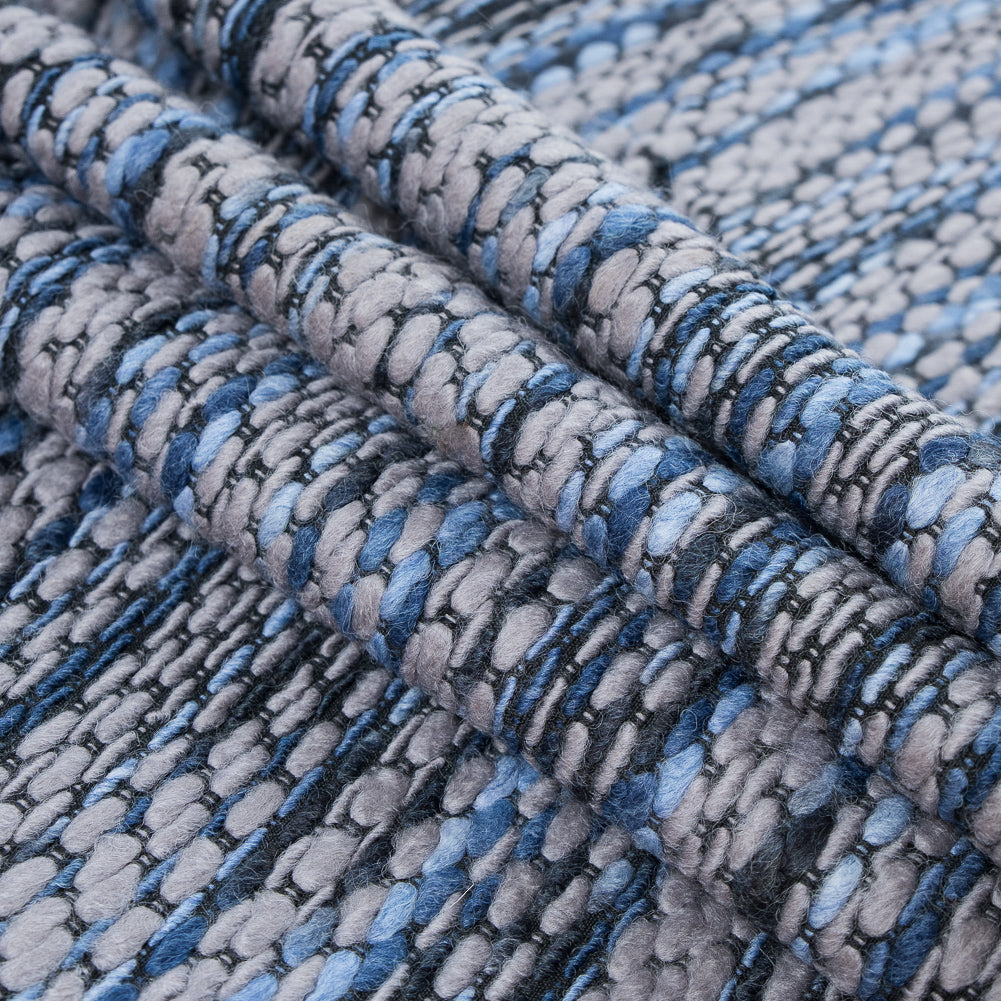 True Navy and Gray Blended Wool Tweed - Folded