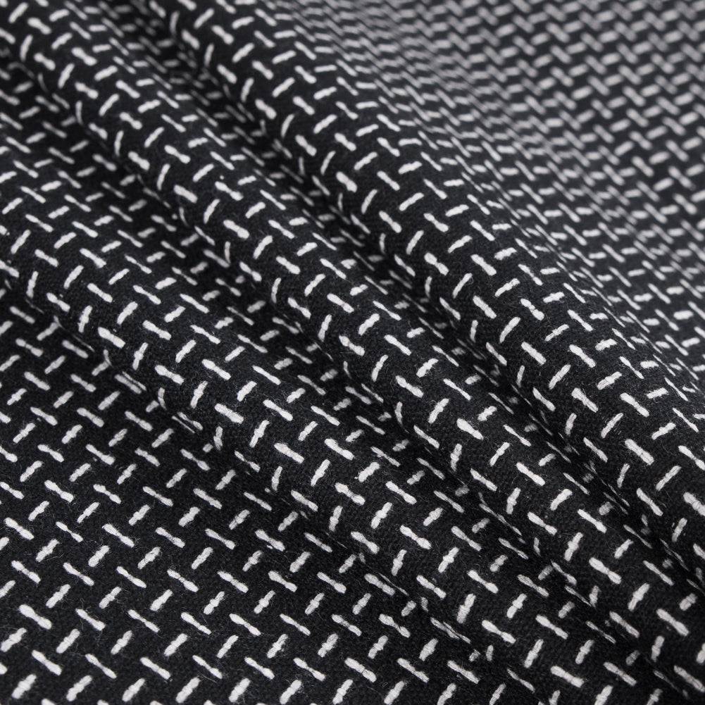 Italian Black and White Woven Wool Blend - Folded
