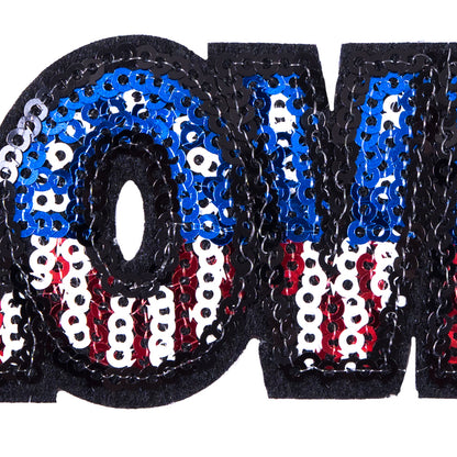 Sequin American Flag Love Patch - 3.5 x 1.5 - Detail