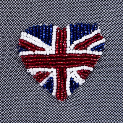Heart Shaped Union Jack Beaded Applique - 2 x 2 - Detail