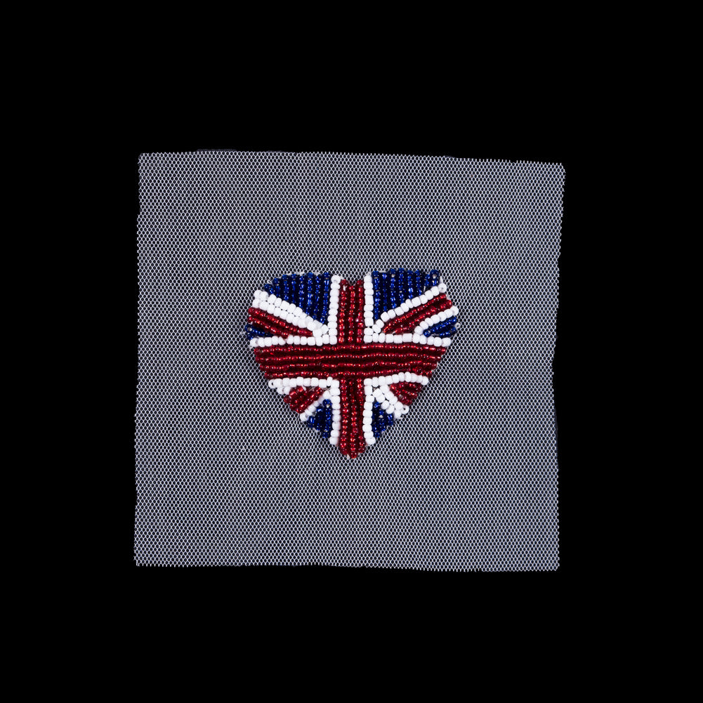 Heart Shaped Union Jack Beaded Applique - 2 x 2