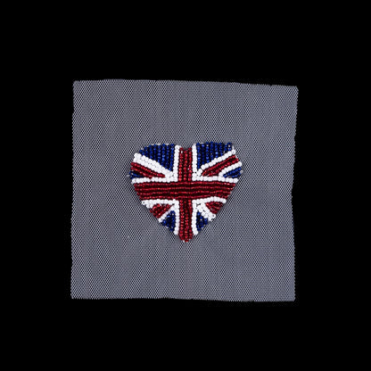 Heart Shaped Union Jack Beaded Applique - 2 x 2