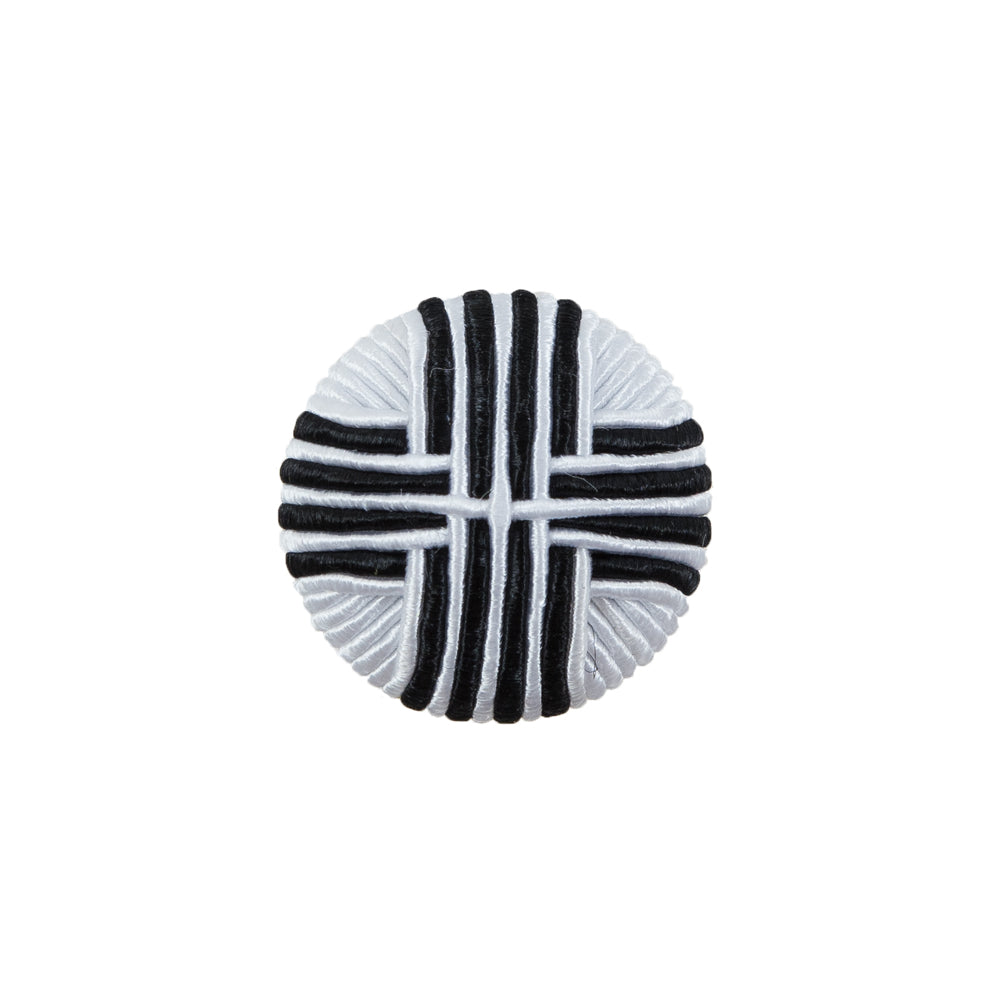 Black &amp; White Fabric Covered Button with Fancy Face - 30L/19mm