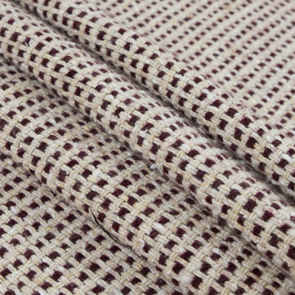 Italian Ecru and Bordeaux Checkerd Wool Blend Folded