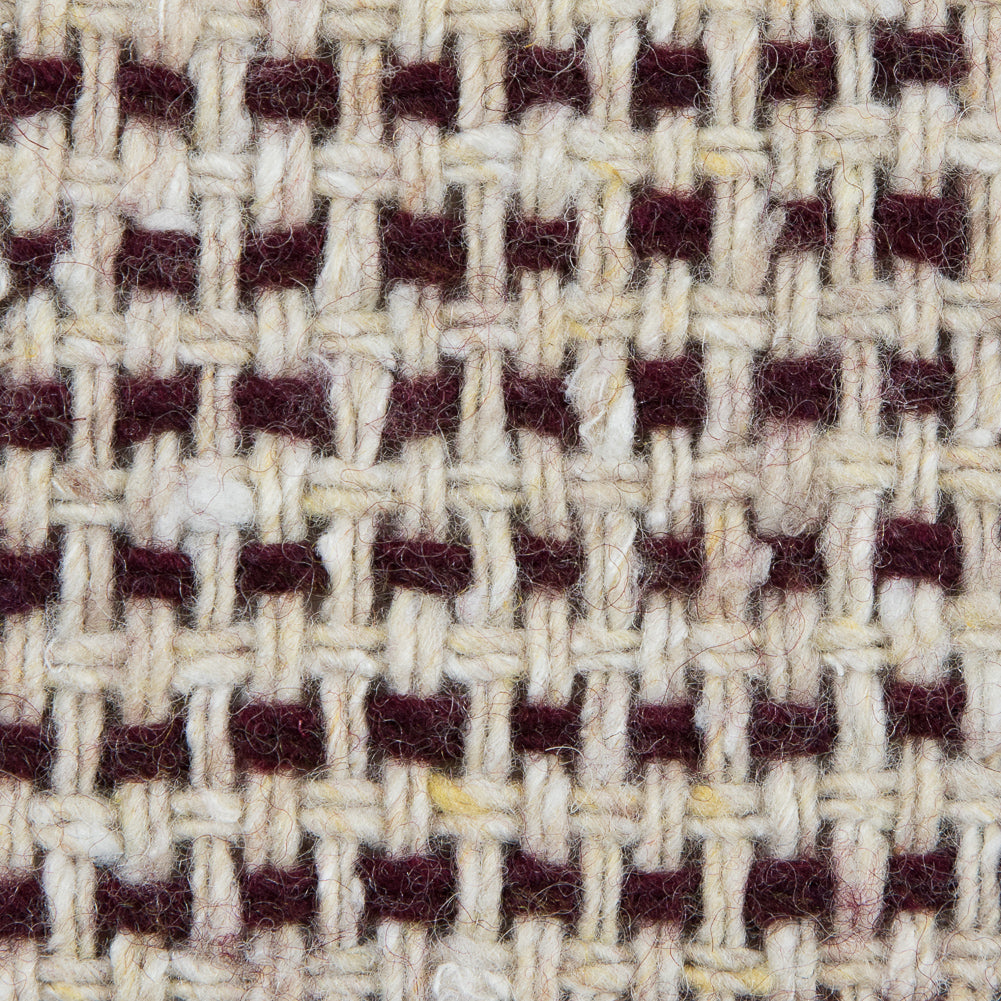 Italian Ecru and Bordeaux Checkerd Wool Blend Detail