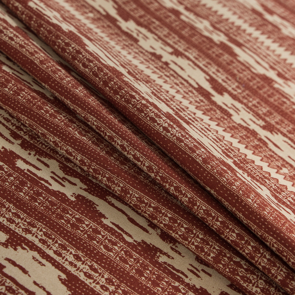 Ruby Wine and Safari Beige Tribal Printed Cotton Woven Detail